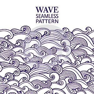 Waves seamless border pattern. Vector illustration with sea waves.